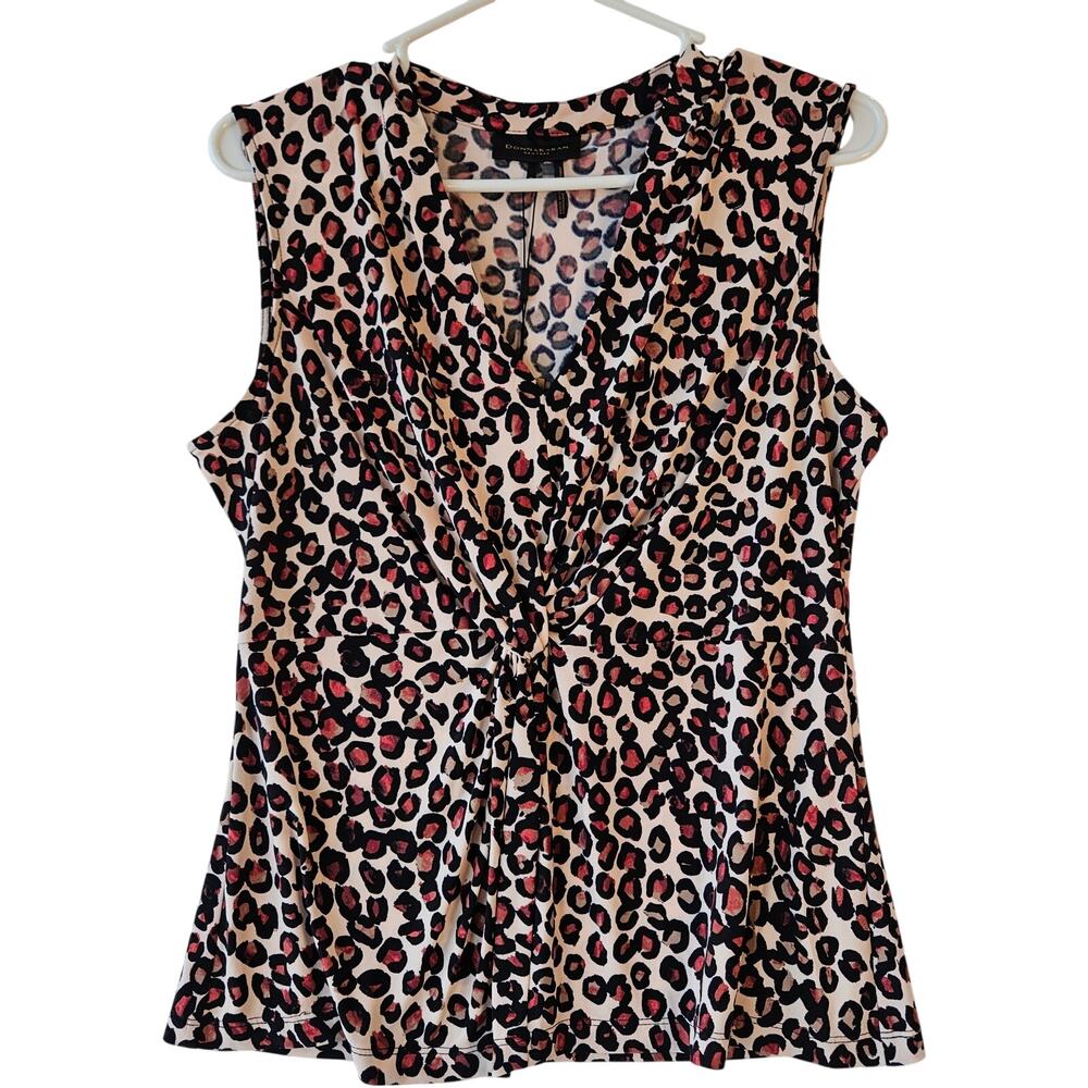 Donna Karan Leopard Animal Print Cream Brown Black Sleeveless Medium NWT  $49